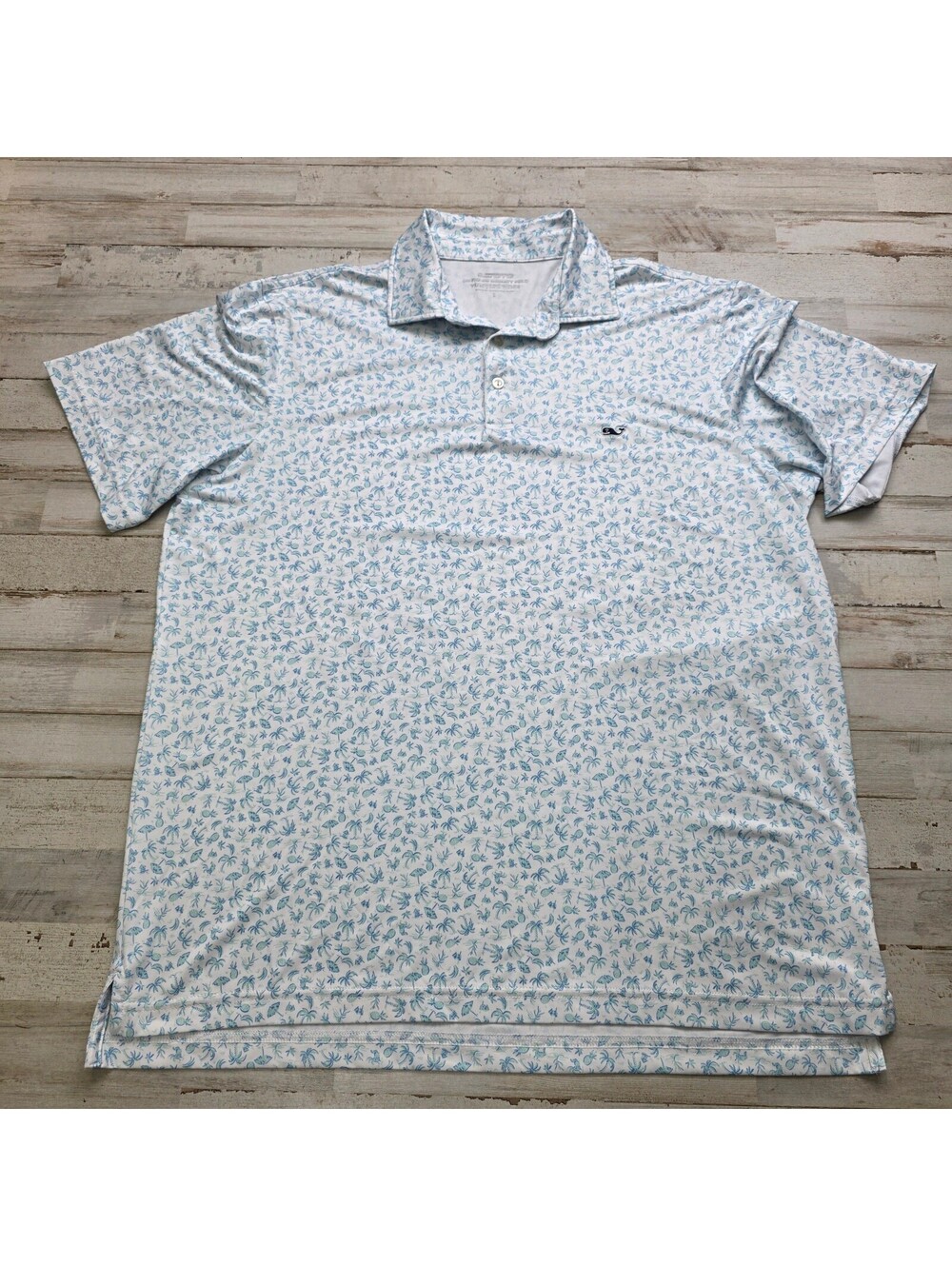 Vineyard Vines Sankaty Polo Men's L Blue White Tropical Palm Beach On The Go